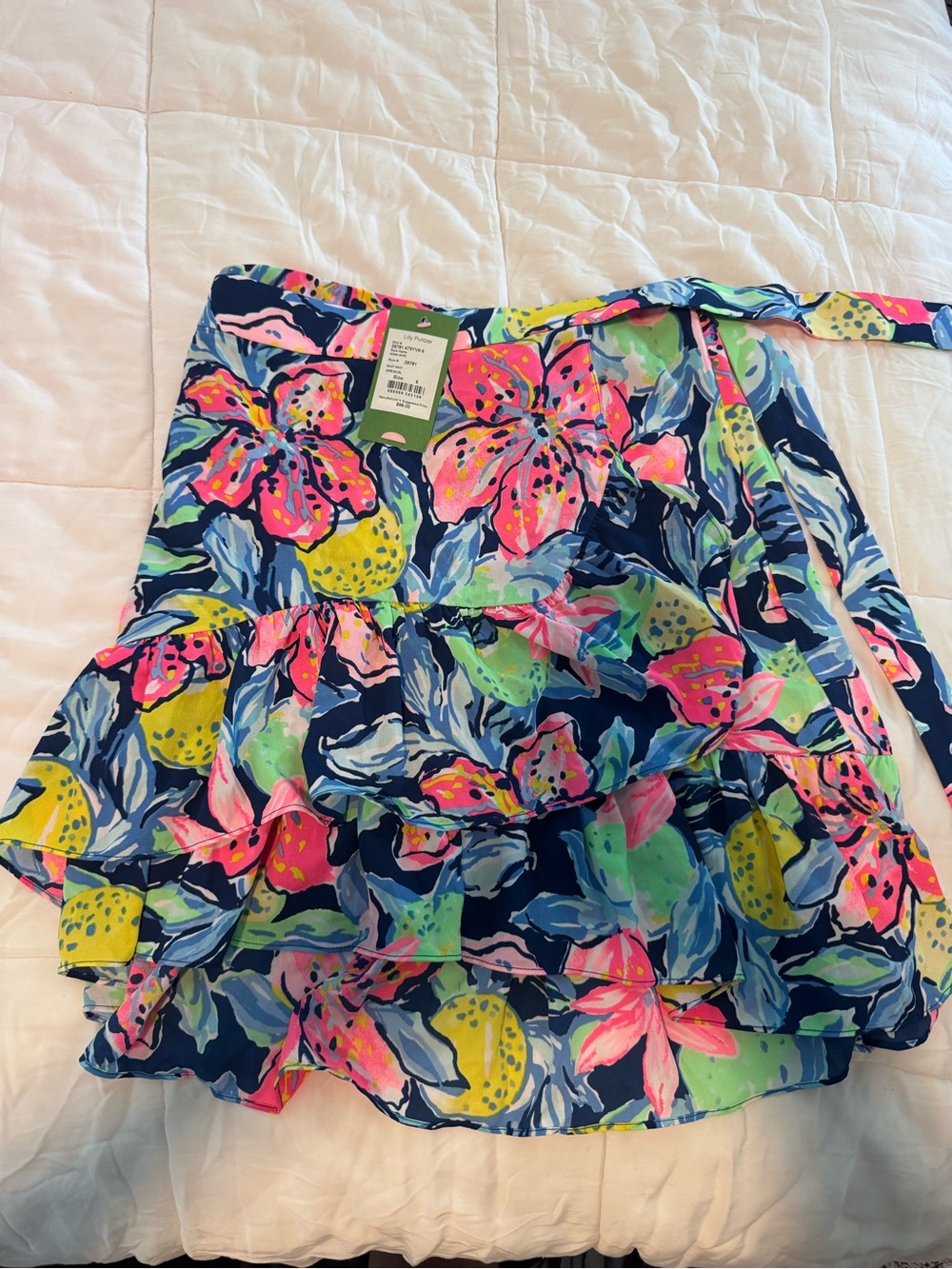 Lilly Pulitzer Neon Floral Skirt - Navy Pink Yellow